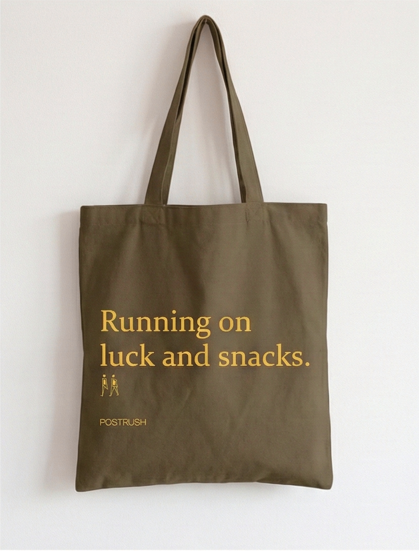 "Running on Luck & Snacks" Canvas Tote Bag | Funny Aesthetic Every Day Carry