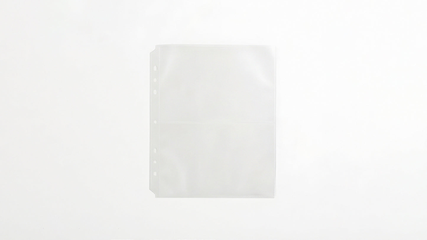 Translucent refill pocket page for a 6-ring binder, designed for storing photos, postcards, or paper inserts.