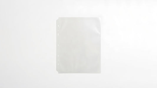 Translucent refill pocket page with 6 holes for a ring binder, suitable for photos or documents.