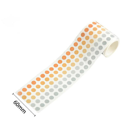 A roll of warm neutral color-coding dot stickers in orange, beige, and gray tones, shown with a 60mm width reference.